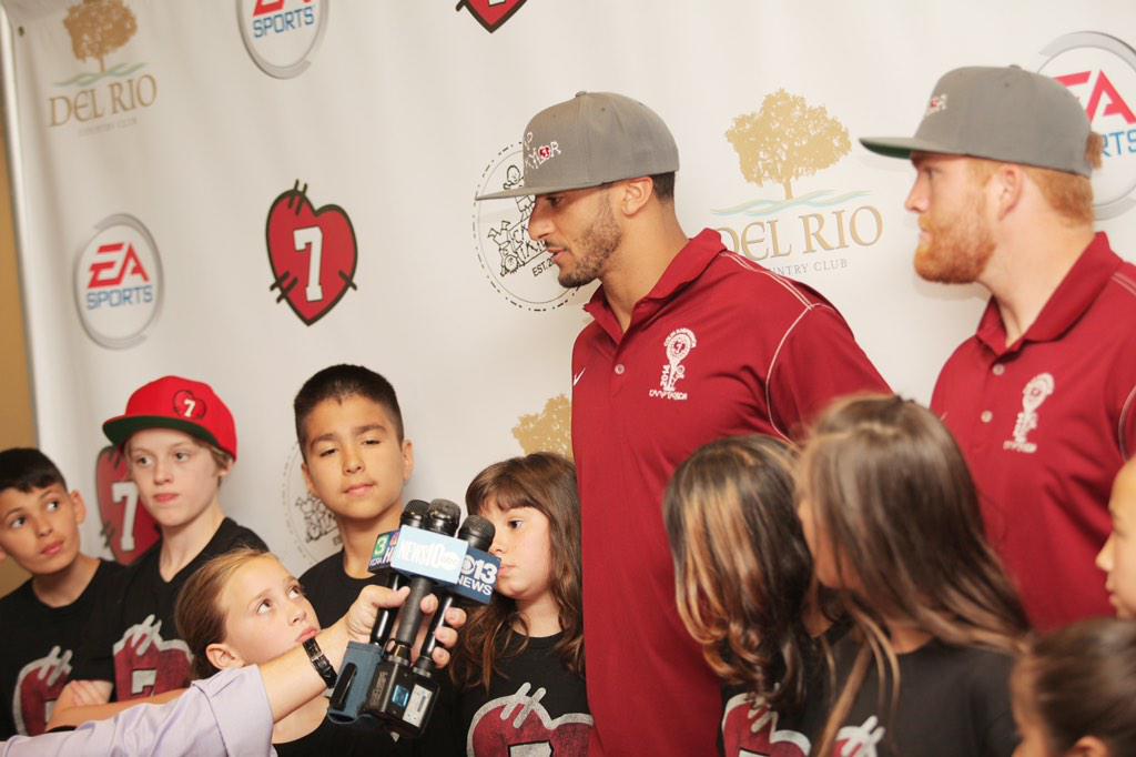 Camp_Taylor's tweet photo. @Kaepernick7 We know you're ready for tomorrow! We are praying 4 your strength! #MediaQuestionsWithASmile4HisCampers http://t.co/qC5RmtYvdA