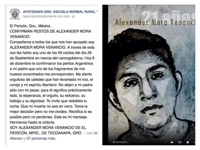 Dolores_Heredia's tweet image. Alexander Mora Venancio, 21 años, normalista Ayotzinapa. Comunicado.
#yamecansé2