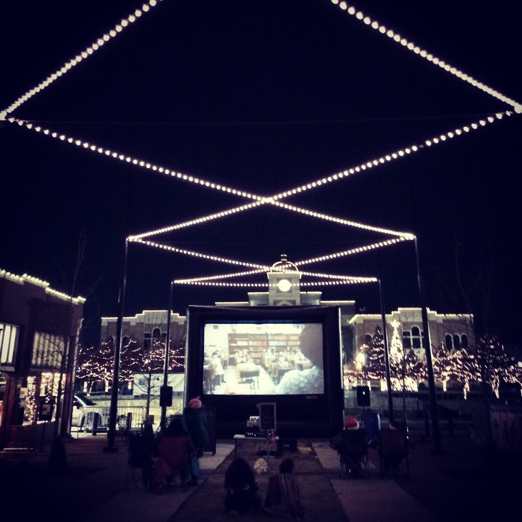 Wrapping up a full day of the Holiday Stroll with a cozy movie in the plaza. #youllshootyoureyeout #achristmasstory