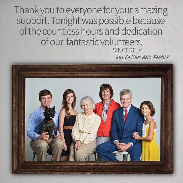 BillCassidy's tweet photo. Louisiana, you voted for change. It’s an honor and a privilege to be your next senator. Thank you! http://t.co/tVbBLVMLq7