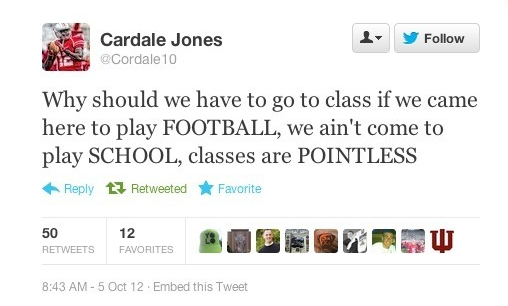 darrenrovell's tweet photo. The semester that Cardale Jones tweeted this, he was named an OSU scholar-athlete. http://t.co/uFmitNNJnt