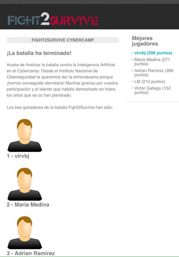 CyberCampGame's tweet photo. Estos son los resultados de #F2SurviveGame la IA DERROTADA!!! #CyberCampEs http://t.co/f5SmDZT6NW