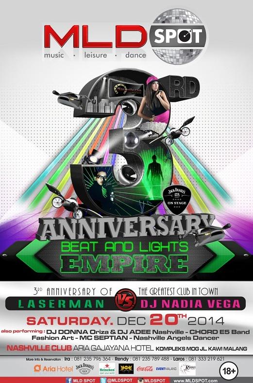eventmalang's tweet photo. @MLDSPOT #3rdAnniversaryNashville w/ @LASERMAN_INDO vs @theNadiaVega | Dec,20 @Nashville_Club Malang | CP: @Irasisca http://t.co/NSX4l0tVOp