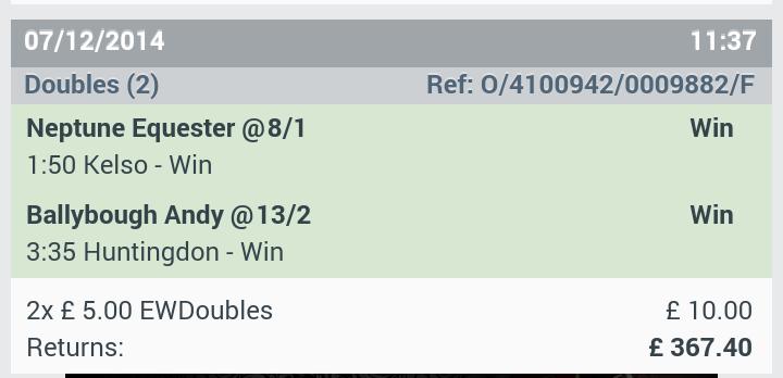 Sparky91984's tweet image. @HRSTips some double today, weekend paid for and then some!!!#bookiebashed