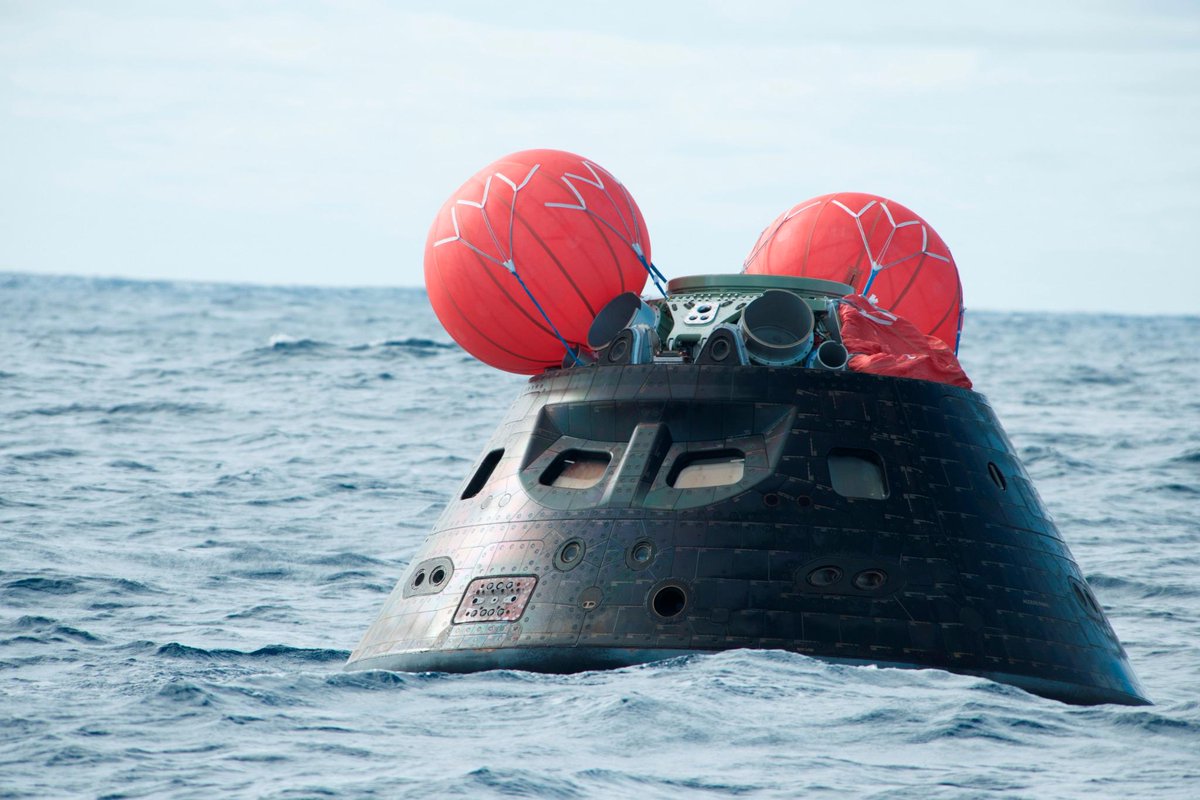 NASAGroundSys's tweet photo. #Orion recovery team is close. You can see what 4000 degree heating does to #Orion #recoveryrecap http://t.co/ugul36HMo6