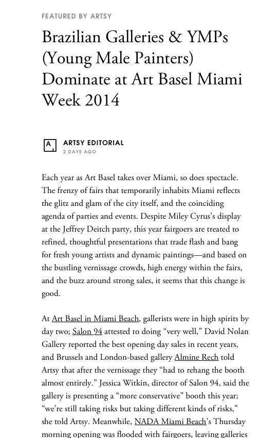 "YMP's dominate?" Gross. Save art from the memeverse. Buy local from real people. End the art fairs #ArtBasel <a href="/artsy/">Artsy</a>