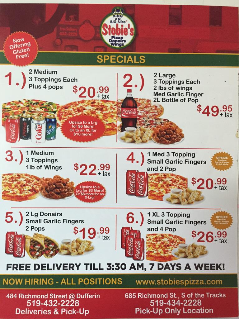 Stobiespizza's tweet photo. On Sunday, December 7th enjoy a free slice if your first name is Cooper, Isabelle, Gavin or Kayla #LdnOnt http://t.co/zO1q8HeorY