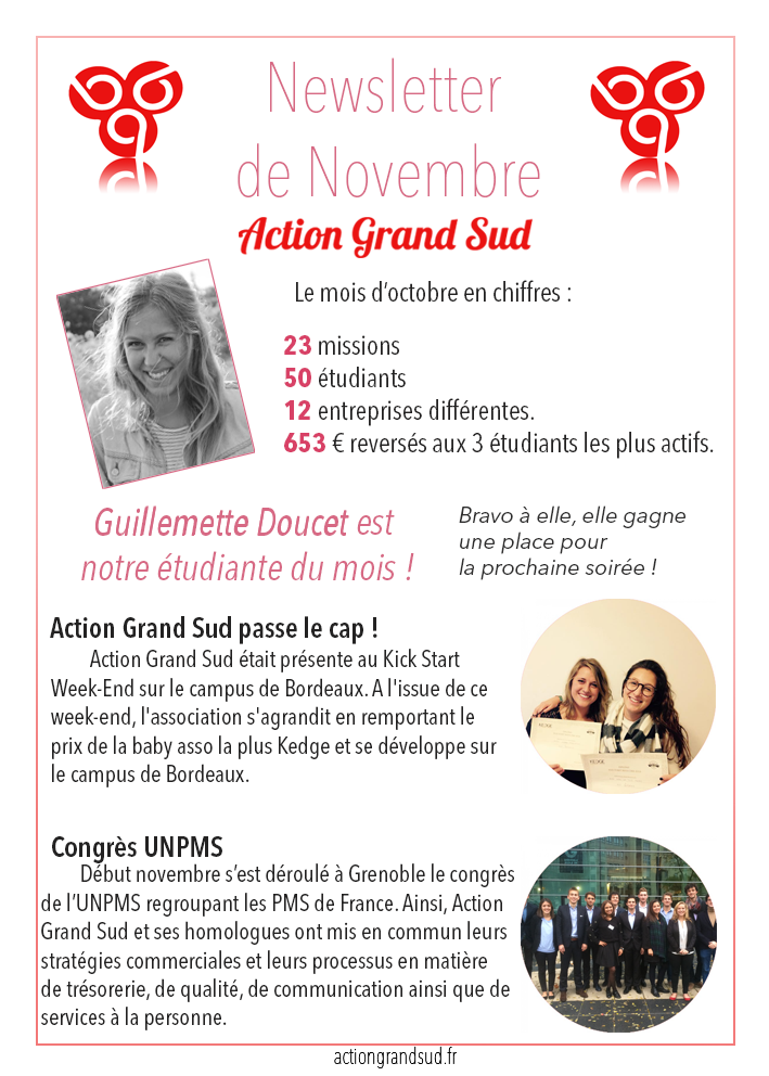 ActionGrandSud's tweet photo. ▲▼▲ NEWSLETTER DE NOVEMBRE ACTION GRAND SUD▲▼▲

Action Grand Sud félicite encore une fois Guillemette Doucet ! http://t.co/nytormiU33