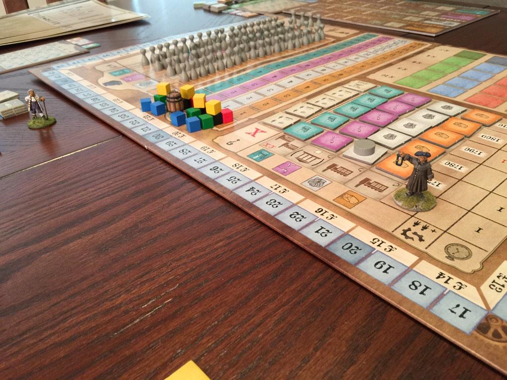 HeavyCardboard's tweet photo. And so it begins #Arkwright #WaterFrame With custom 1st player, decade marker, & production marker @ulible http://t.co/jMVHFS6Dp0