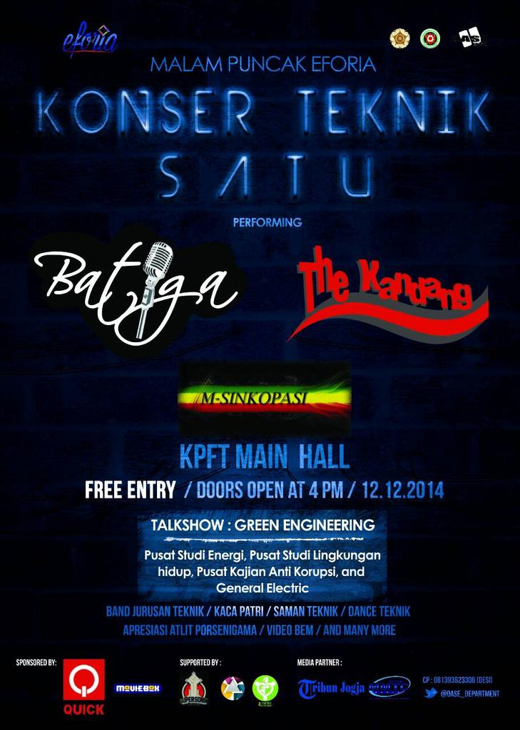 OASE Department (@oase_department) on Twitter photo "Konser Teknik Satu"!!! <a href="/kmtkftugm/">KMTK FT UGM</a> @KMTF_UGM <a href="/HMTG_FTUGM/">HMTG FT UGM</a> <a href="/kmtgugm/">KMTG FT UGM</a> <a href="/KMTM_UGM/">KMTM UGM</a> <a href="/KMTSFTUGM/">KMTS FT UGM</a> "Konser Teknik Satu"!!! <a href="/kmtkftugm/">KMTK FT UGM</a> @KMTF_UGM <a href="/HMTG_FTUGM/">HMTG FT UGM</a> <a href="/kmtgugm/">KMTG FT UGM</a> <a href="/KMTM_UGM/">KMTM UGM</a> <a href="/KMTSFTUGM/">KMTS FT UGM</a>