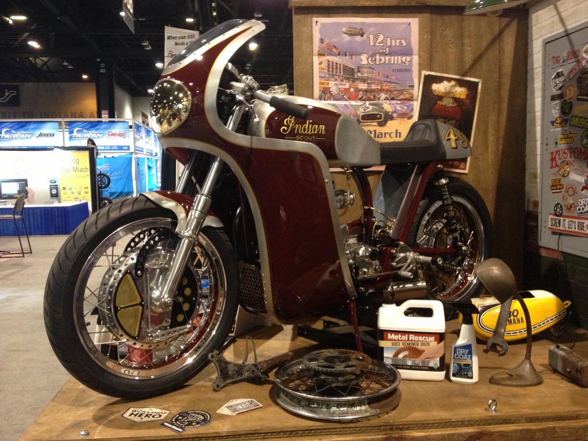 Dealernews's tweet photo. The Continental Scout: A cafénated '49 Indian on display at Workshop Hero's booth. Stop by, stare and smile. #DXPO14 http://t.co/PJHTWgZXEK