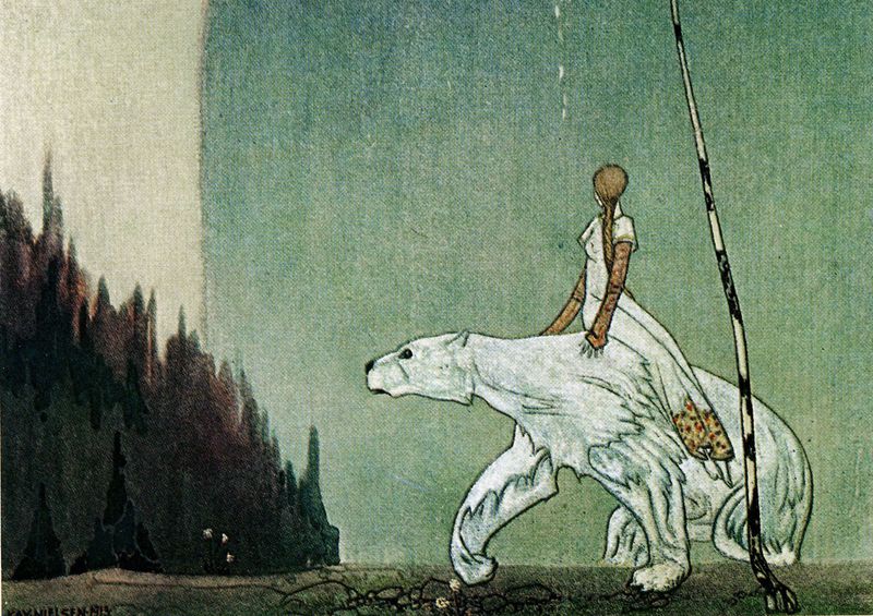 Fennec_Arts's tweet image. &apos;&apos;She Held Tight to the White Bear&apos;&apos; -- Kay Nielsen, from East of the Sun West of the Moon #watercolor #illustration