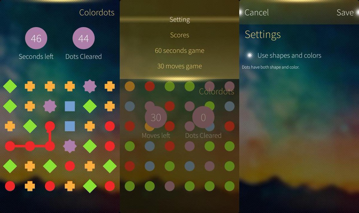 walokra's tweet image. Testing new features in #Colordots for #Jolla. New 60 seconds game mode and using both shapes and colors.