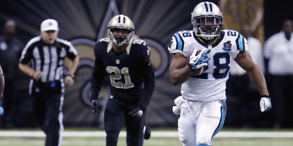 Panthers's tweet photo. .@Jonathanstewar1 was a BEAST today! 

Watch his 69-yard touchdown run again: http://t.co/sjoBU7M7fB http://t.co/BJUNhtKA7p