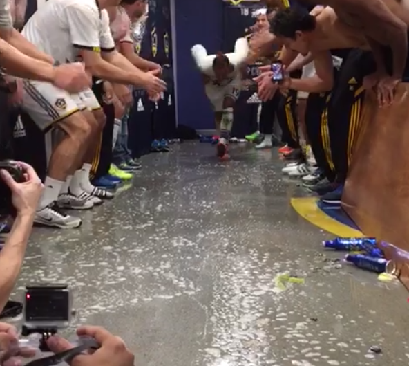 VIDEO: The LA Galaxy celebrated winning the MLS Cup with some slip 'n slide...