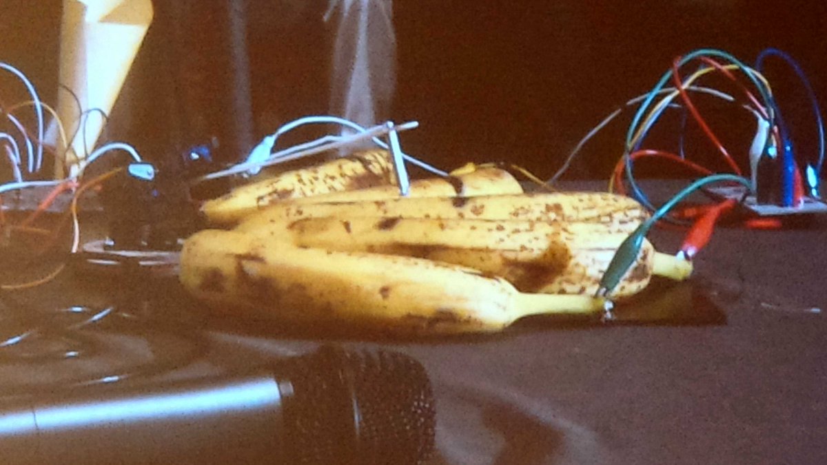 wareFLO's tweet image. I kid you not! &amp;gt; A robot plays &quot;piano keys&quot; made from bananas (won a prize at #RobotsConf2014 Who? Twitter handle?)