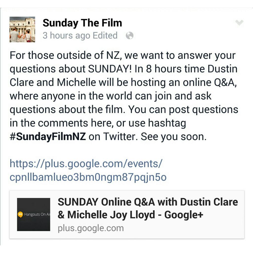 Dustin Clare and Michelle Joy will be doing a live Q&amp;A on #Sunday (cont) tl.gd/nhoca7