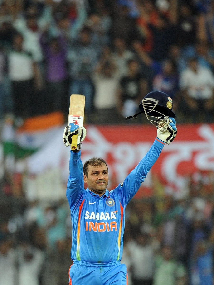 ICC's tweet photo. #OnThisDay in 2011 @virendersehwag hummed Hindi film songs to a historic ODI 219 against West Indies in Indore http://t.co/9Q6KY5n6BZ