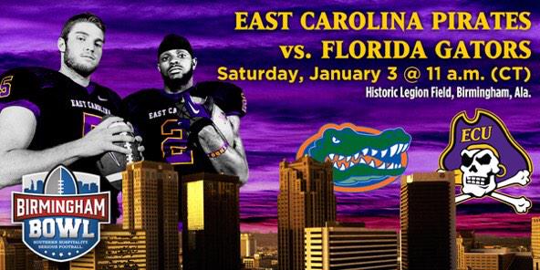 ecupirateclub's tweet image. ECU heads to @Birmingham_Bowl against Florida! Get tickets through ecupirates.com to support @ECUPiratesFB