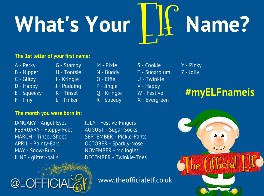 TheOfficialElf's tweet photo. Find out what your elf name is.
Tweet me yours and add #myelfnameis http://t.co/DTYxfR1qbb
