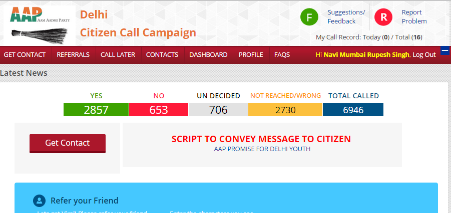 AapRupesh's tweet photo. 6th Day of #Callcampaign #MufflerMan Got 2857 Yes: 653 No, Ratio is 4.5:1 @avinashr91 @Gaurav_AAP @Ikumar7 @aartic02 http://t.co/EUpx3M9dGP