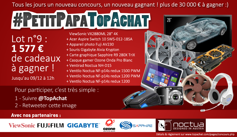 TopAchat's tweet photo. Concours #PetitPapaTopAchat 

On continue avec un joli #lot9 à 1577 € !

Pour participer, RT + Follow @TopAchat :-) http://t.co/jDXAptVn18