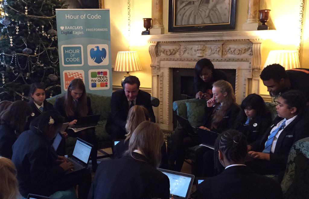 David_Cameron's tweet photo. With children learning "coding" at No 10 - being able to understand computing is vital for our economic future http://t.co/yZOcHvIRcK