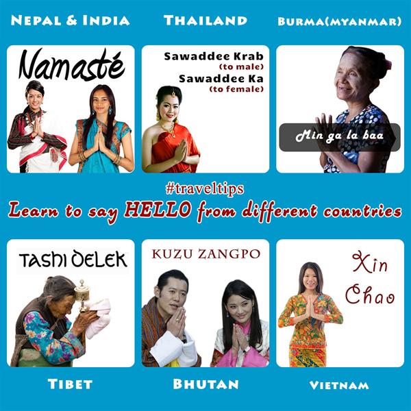 Learn to say hello from different countries with this graphic. #traveltips #travelfacts