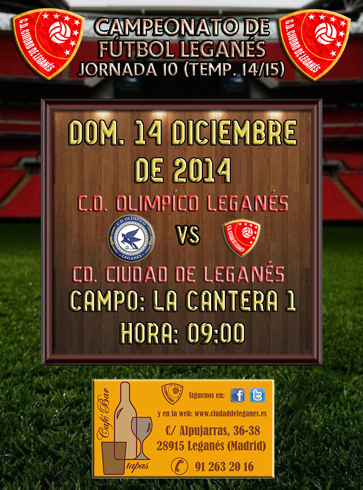 cdciudadleganes's tweet photo. Próxima jornada 14 de Diciembre de 2014 a las 09:00h. en el Pvo. La Cantera (Cantera 1), os esperamos. @CD_Olimpico_ http://t.co/3lt3e5bnav