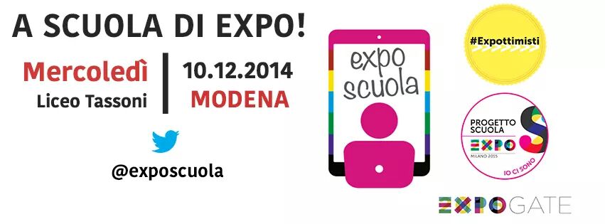 ExpoScuola's tweet photo. Mercoledì @ValeMagliaro a Modena al LICEO TASSONI per #exposcuola.
Missione: +1400 studenti #expottimisti! 
#Expo2015 http://t.co/lVqfXDHtOa