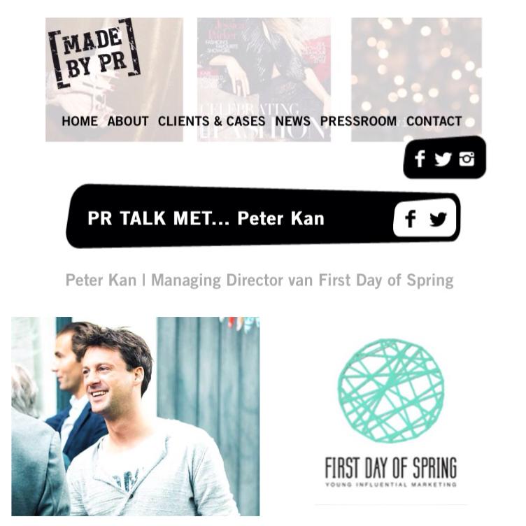 PR TALK MET... Peter Kan! Managing director van <a href="/FirstDay_Spring/">First Day of Spring</a>. Lees het hier madebypr.com/blog/blog/pr-t… #pr #marketing