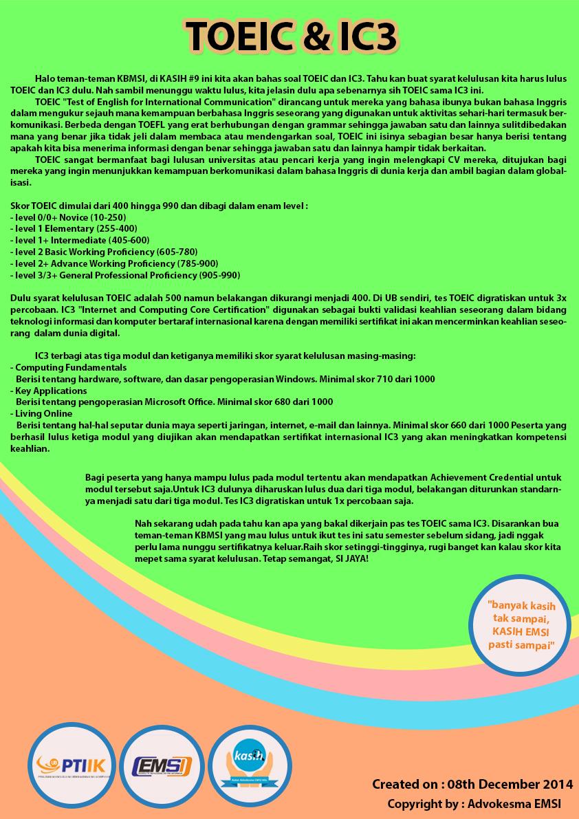 emsi_ub's tweet photo. Kasih edisi #9 "TOEIC &amp; IC3" 
Cc : @siub13 @SI_UB11 @SIUB2012 @SIUB14 @WoW_SIUB @SI_UB http://t.co/o3nz4qVtsg