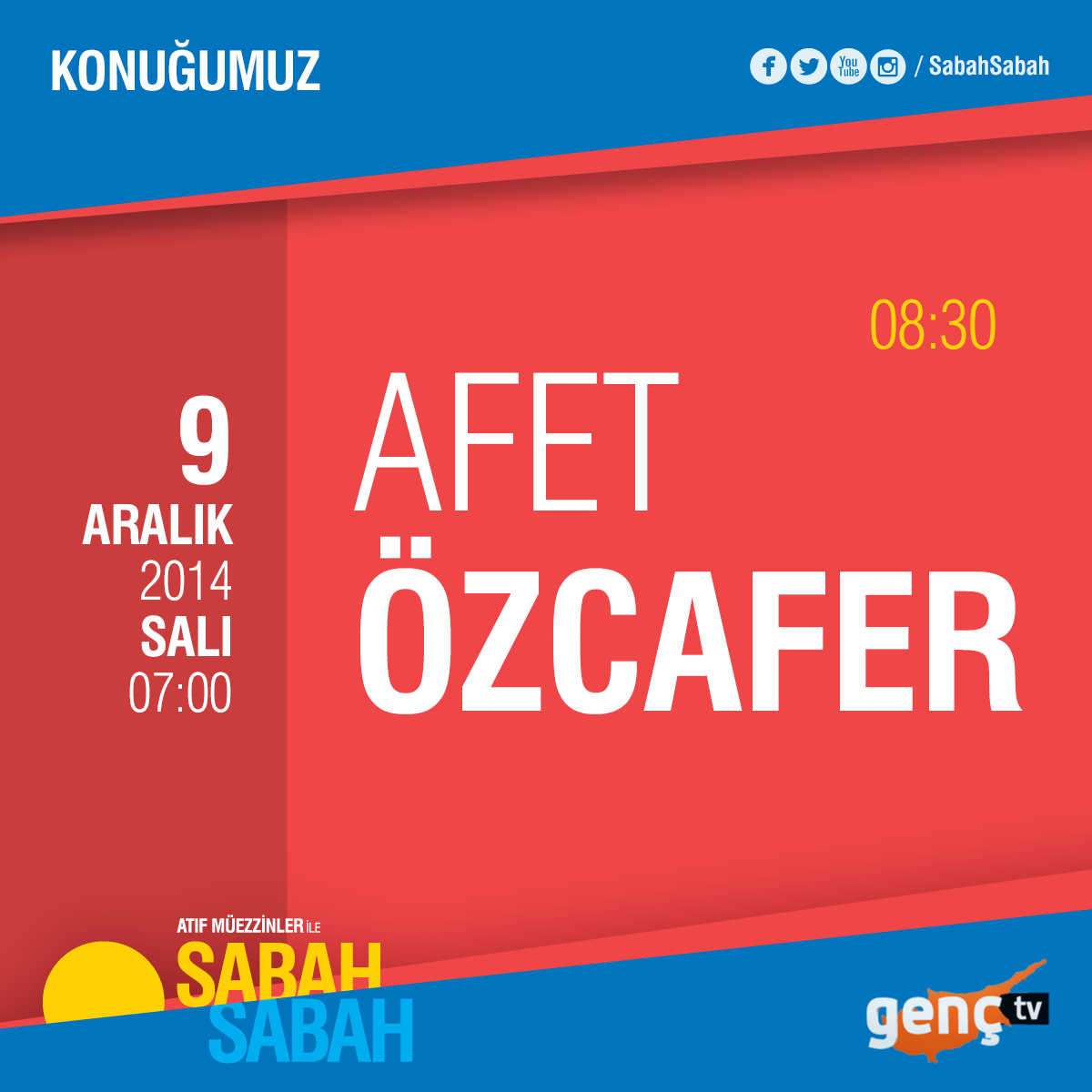 SabahSabahAtiff's tweet photo. @AfetOzcafer 9 Aralık Salı 08.30'da Sabah Sabah'ta. http://t.co/SdcQaatrcN