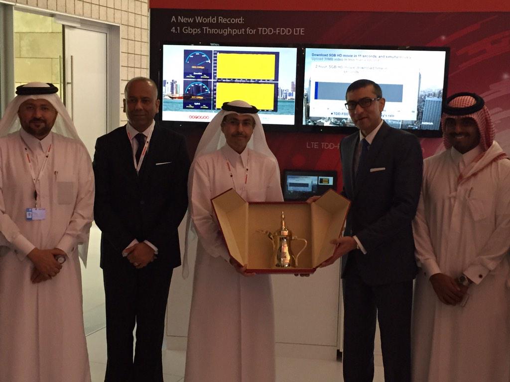 JoachimWuilmet's tweet photo. Celebrating 4.1Gbs Word Record @OoredooQatar @nokianetworks Top Management #NetworksPerform #ITUWorld http://t.co/mOQh17IpQN
