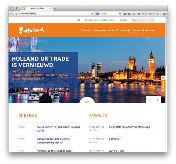 Nieuwe website van HollandUKTrade live, i.o.v. de Nederlandse Ambassade in Londen en NSBO. hollanduktrade.nl