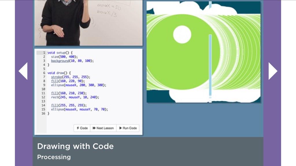 shiffman's tweet image. The #hourofcode begins today. Many tutorials including one from @ProcessingOrg. code.org/api/hour/begin….