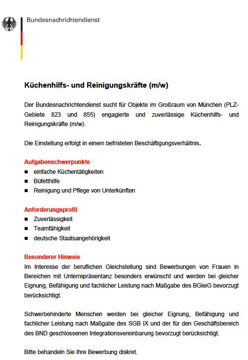 Dirk Hoeren Bitte Behandeln Sie Ihre Bewerbung Diskret So Sieht S Aus Wenn Ein Geheimdienst Eine Putzfrau Sucht Bnd Http T Co Wkbkng9c0o