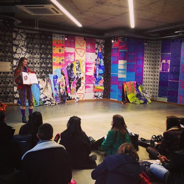 ksellersfrade's tweet photo. Ludovica Gioscia discussing her installation with @fashion_textiles_csm #theprojectspace #johnjones #wallpaper #... http://t.co/tcVev4n290
