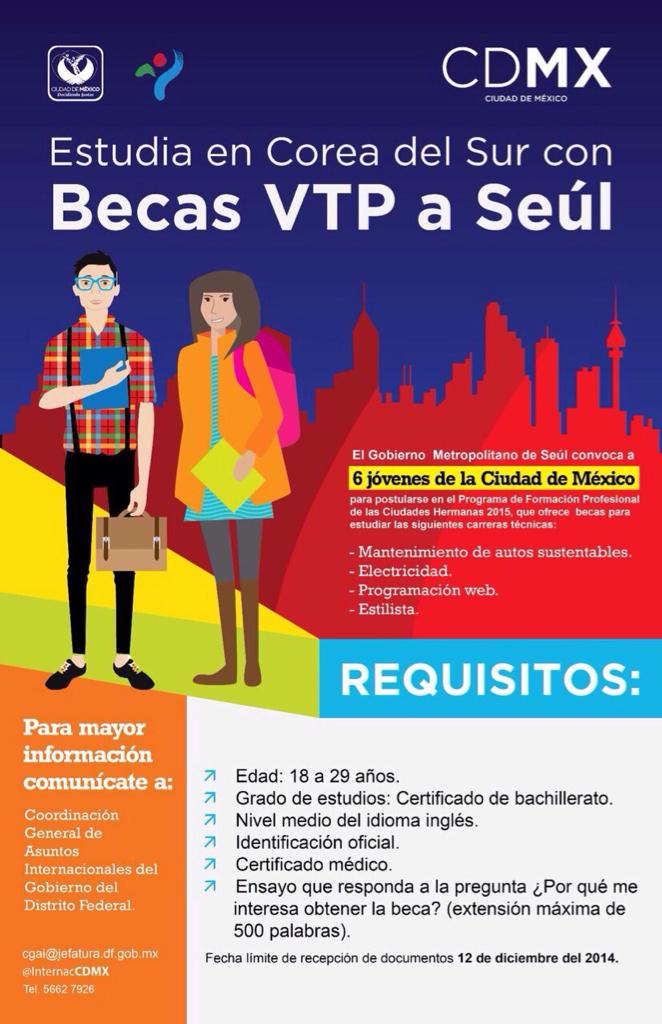 ManceraMiguelMX's tweet photo. Invito a los jóvenes entre 18 y 29 años a participar en la convocatoria de becas para estudiar en Corea del Sur #mm http://t.co/ZsfmJTKPk8