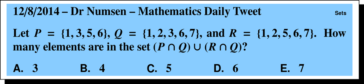 DrNumsenMath's tweet photo. Here's today's Daily #UILMath Tweet and it's about sets!  Answer: http://t.co/o51DH85nwK http://t.co/WdR3iitJhM