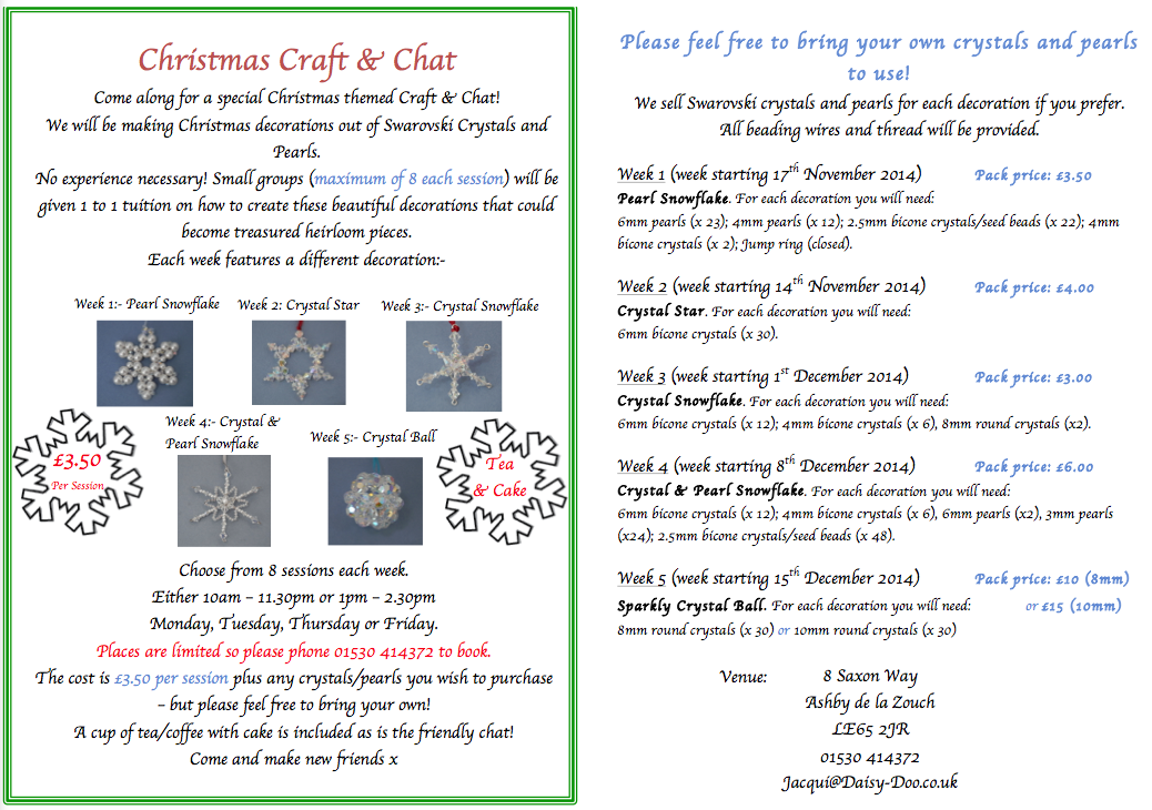 Craft and Chat - Places left on Tuesday afternoons and Thursday afternoons only.