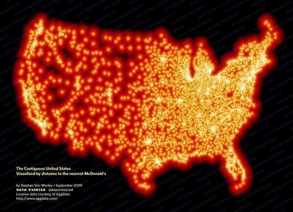 _Paisajes_'s tweet photo. Esto es un mapa de EEUU. Cada luz es un McDonald's. Alucinante. http://t.co/EexydBvA06