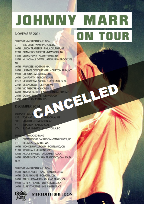 Johnny_Marr's tweet photo. We regret to announce the cancellation of all the remaining US tour dates http://t.co/ZYcGlRRlEf http://t.co/Ks5o2Hy2K8