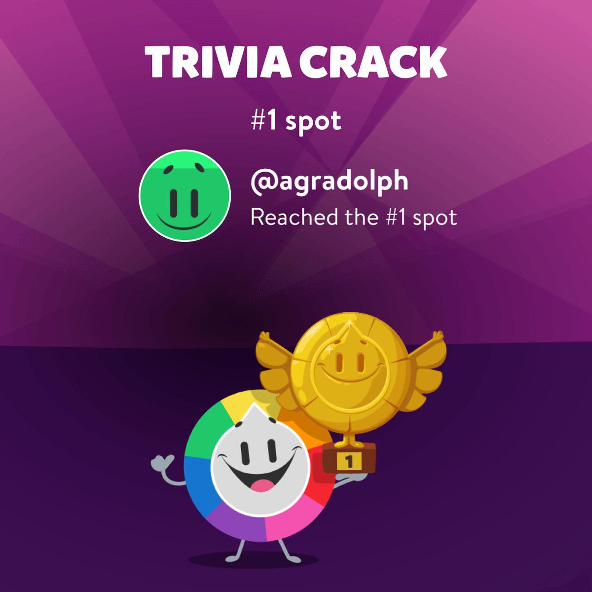 AndrewGradolph's tweet image. I reached the #1 spot in the weekly ranking! triviacrack.com/en/landing