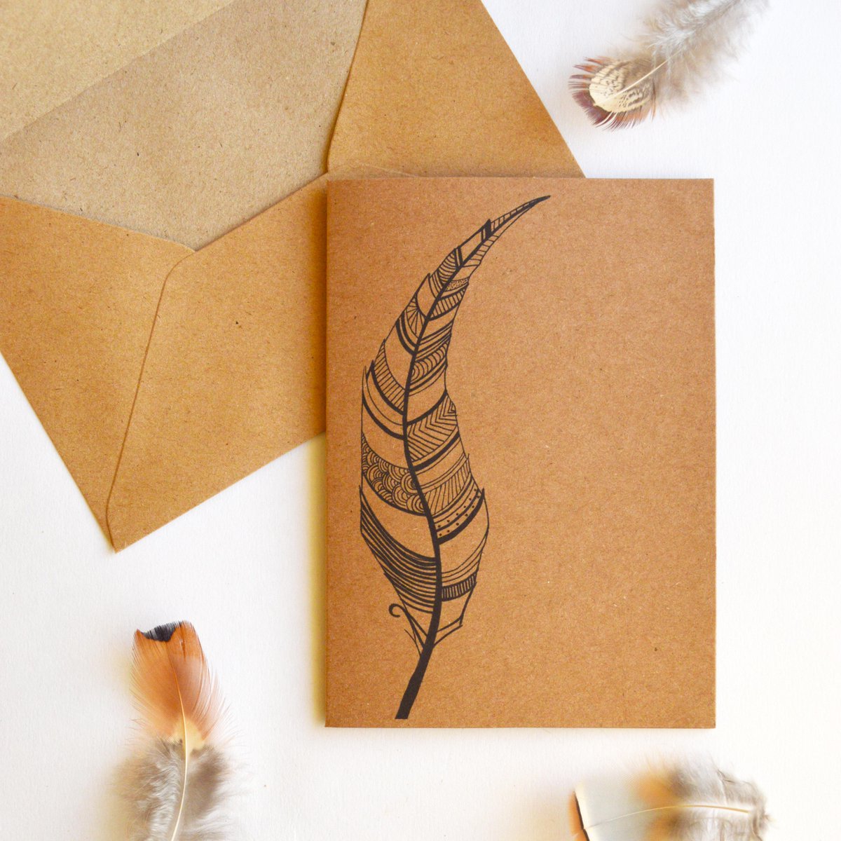 MagicMoonArts's tweet photo. #aztec feather on recycled manilla greetings card http://t.co/MpZTNHpmYZ #creativebizhour #craftmas http://t.co/qyQy3VDURU