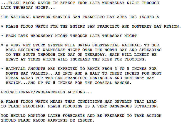 KGO810's tweet photo. National Weather Service issues flash flood watch for the entire SF Bay Area for late Wed-Thu http://t.co/aPMLIuccei http://t.co/H2xzojVBcq