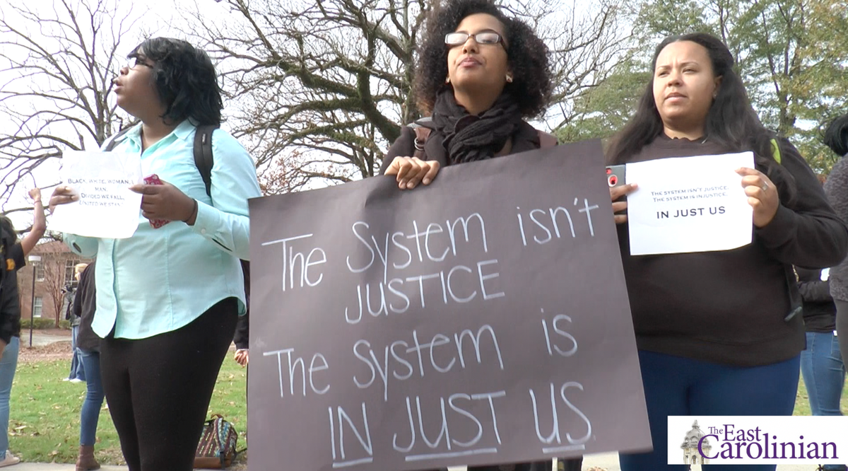TEC_newspaper's tweet photo. #ECU students protested on campus in response to recent national news. #TECVideo https://t.co/Xo3Irk3mGA http://t.co/fjaJYRm2RO