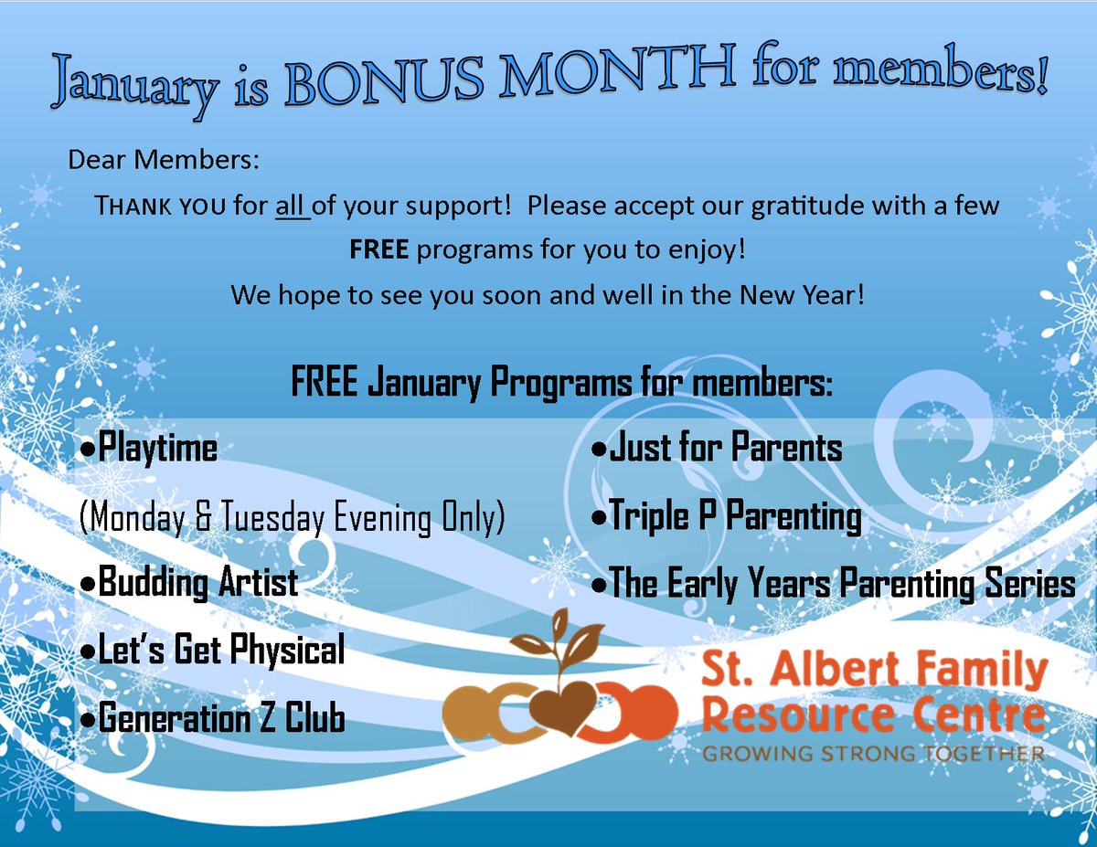 January is Members Bonus Month! See our website for program details, stalbertfrc.ca
#stalbert #yeg