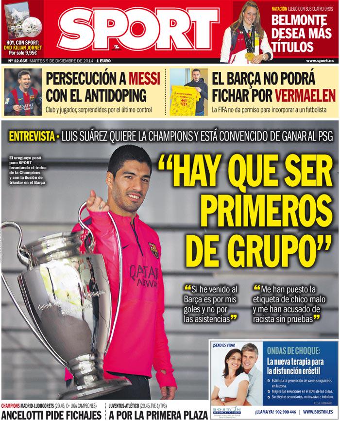 Portada de Sport del 9 de Diciembre