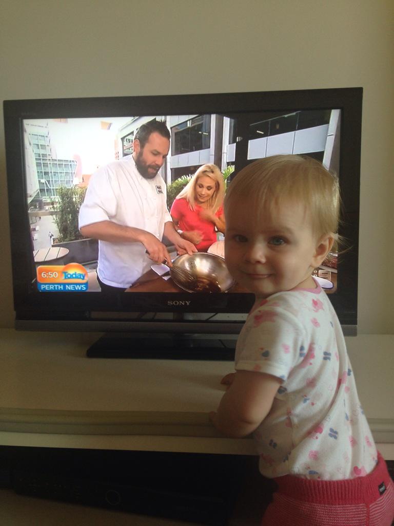 chefwatson74's tweet photo. Lil Billi watching her Tati on TV @Print_Hall @lisa_fernandez @pSquaredComms @9NewsPerth http://t.co/WqsgwE3OBC